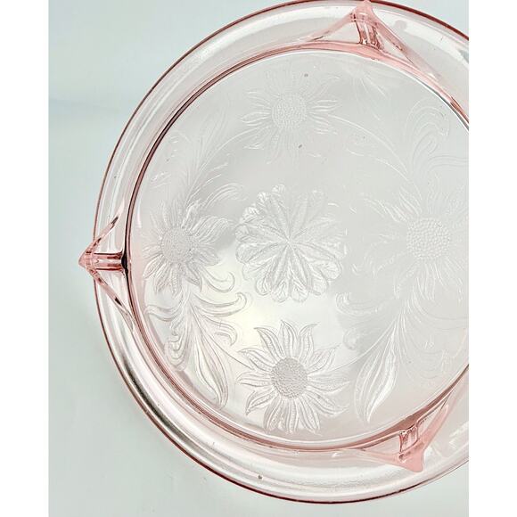 Vintage Jeanette Glass Pink Depression Glass Sunflower Footed Cake Plate - Picture 6 of 9